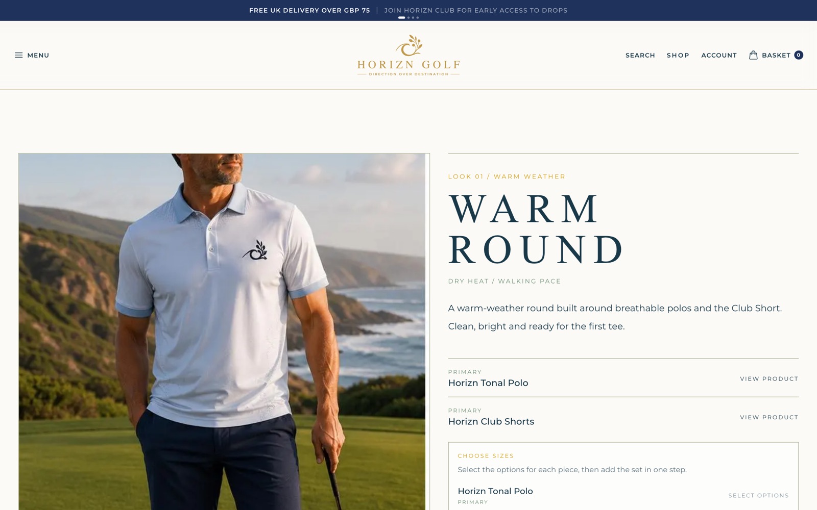 The Look System: a curated 'Warm Round' outfit you can size and add to cart in one step.
